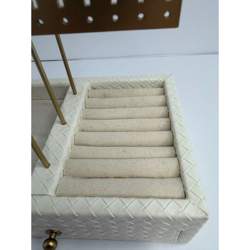 Rachel Zoe Jewelry Organizer Stand Women OS Ivory Gold Woven Drawer Multi-Level